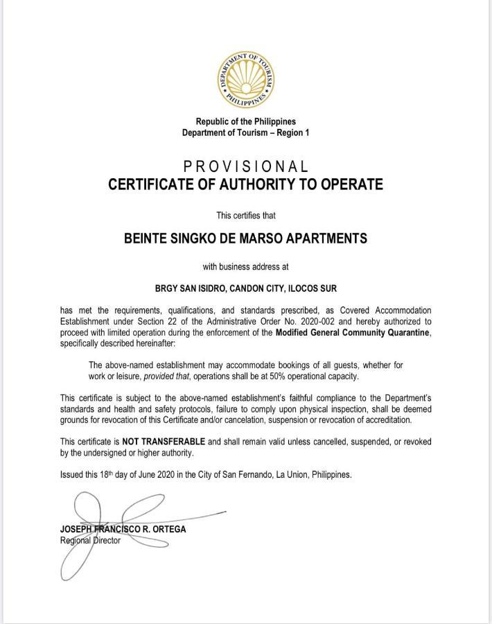 Beinte Singko De Marso Apartments Candon Bagian luar foto